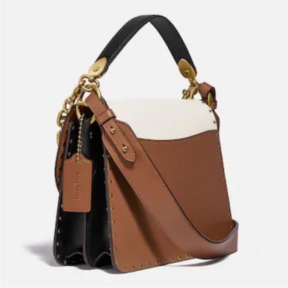 COACH Beat Shoulder Bag In Colorblock with Rivets Black Cream Suede - Picture 5 of 16